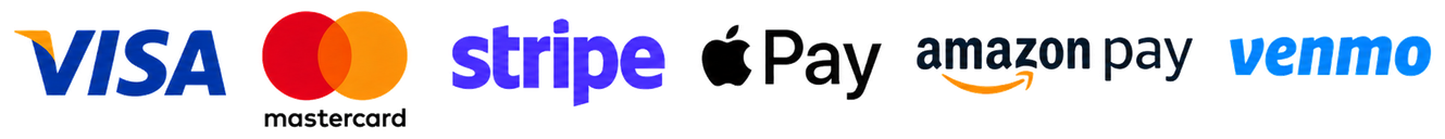 Accepted payment methods: Visa, Mastercard, Stripe, Apple Pay, Amazon Pay, Venmo