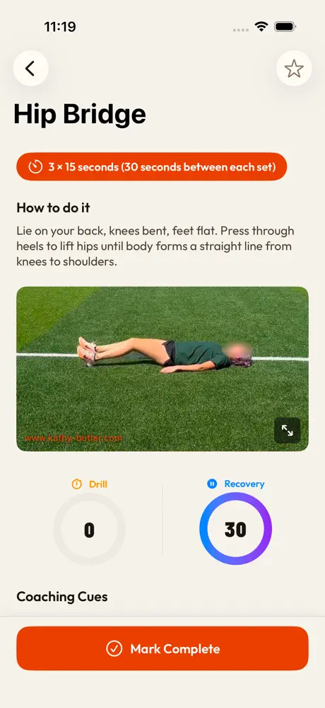 Hip Bridge drill detail — coaching cues