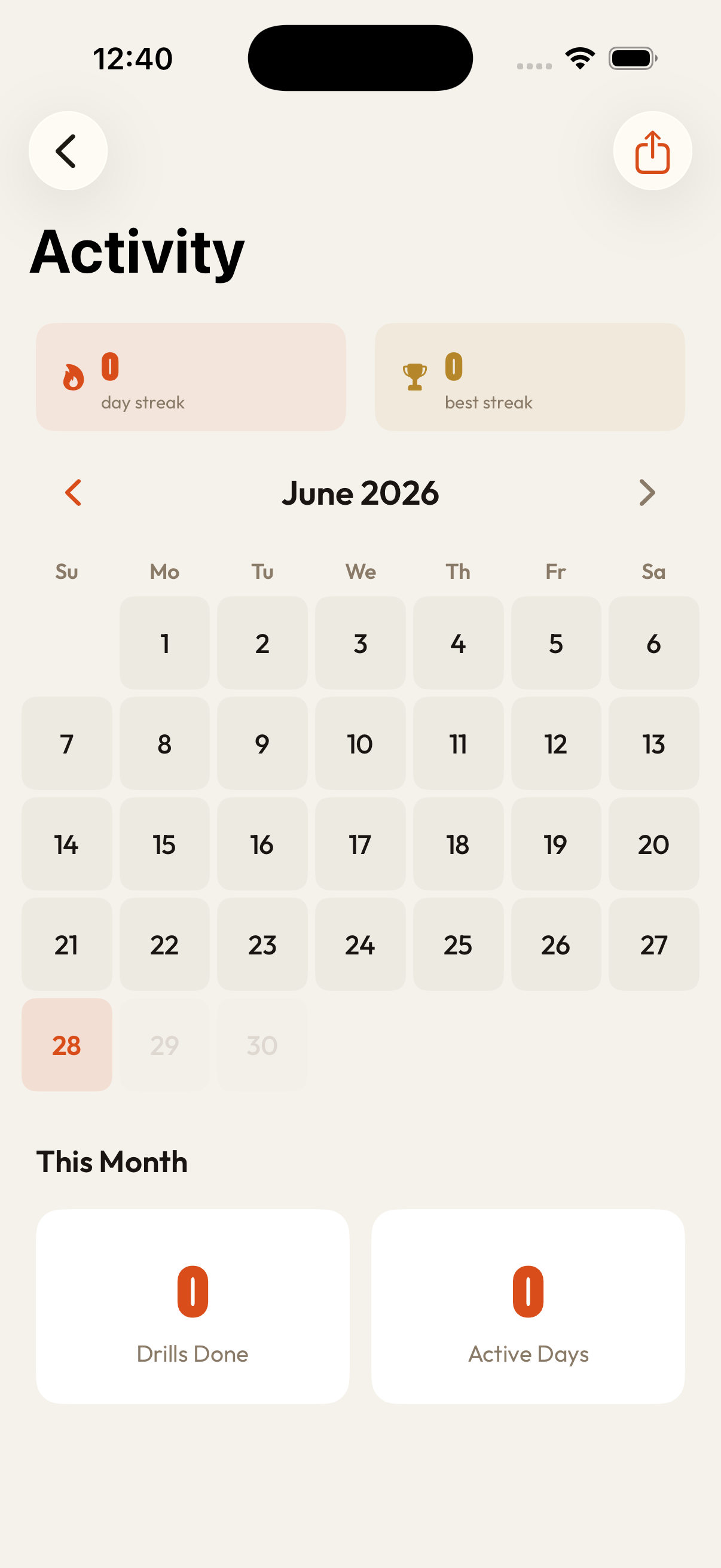Activity calendar — track your streaks