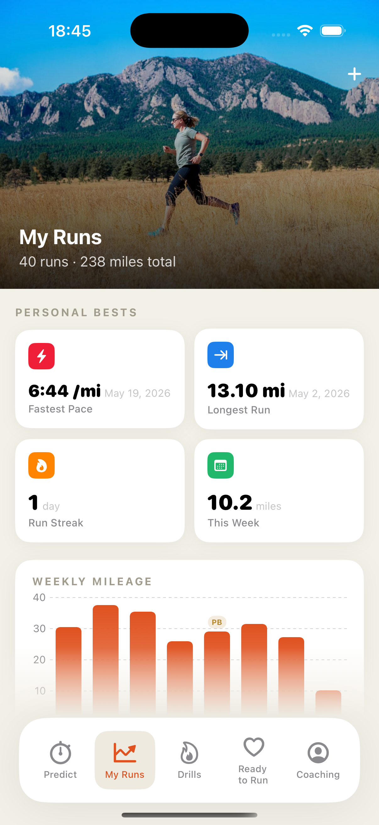 Ready to Run — weekly mileage log